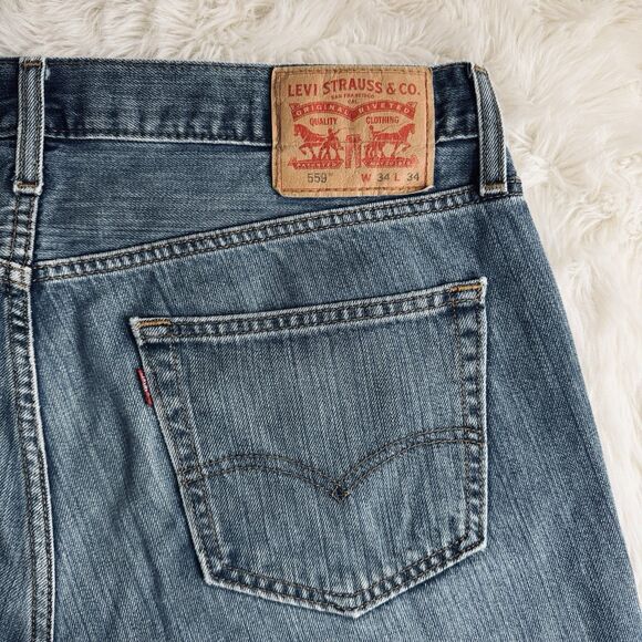 Levis 559 Relaxed Straight Jeans Mens 34 Measures 36x32.5 Blue Cotton Denim - Picture 9 of 11